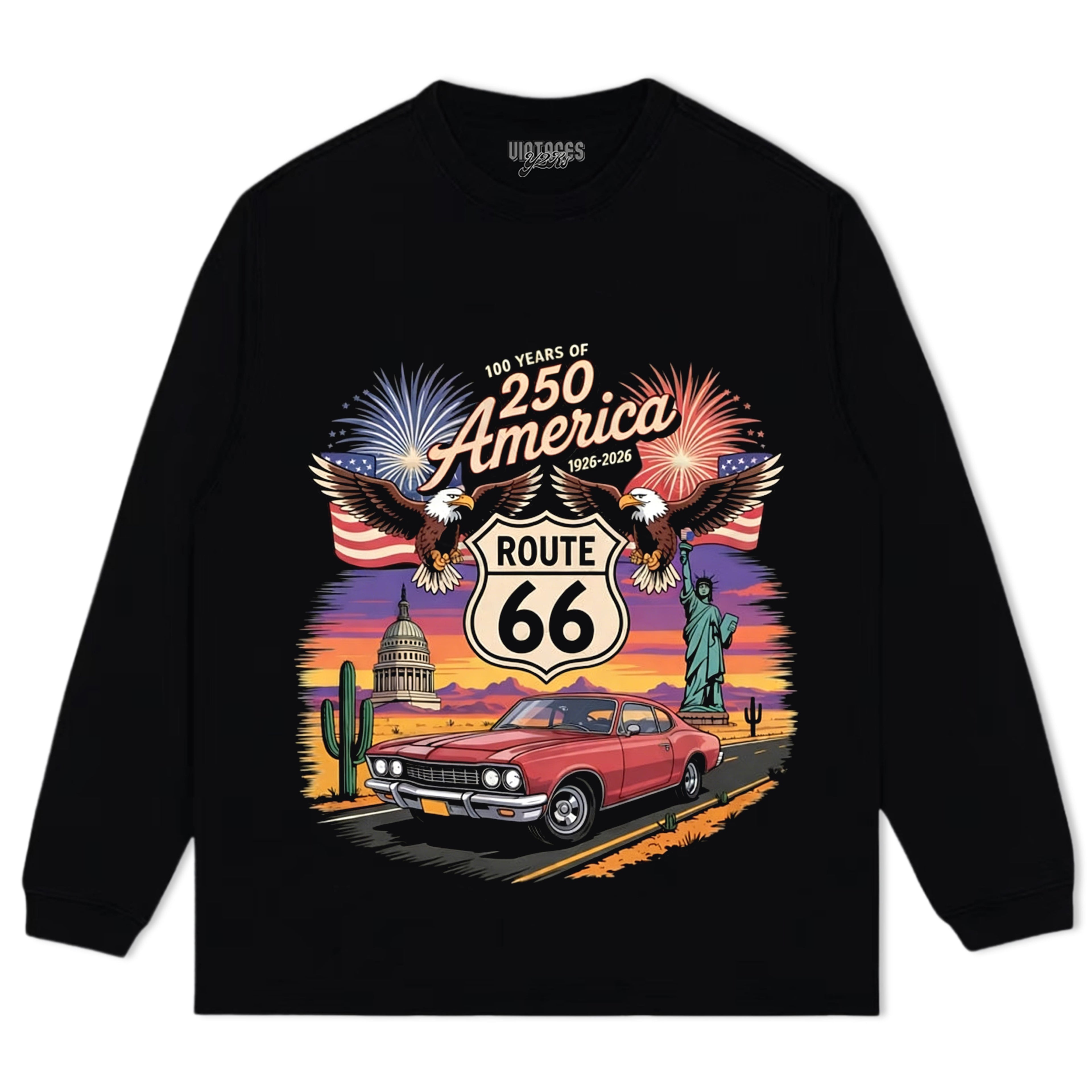 100 YEARS ROUTE 66 AMERICA’S 250TH TANK TOP & TEE & LONG SLEEVE & LAYERED LS & HOODIE