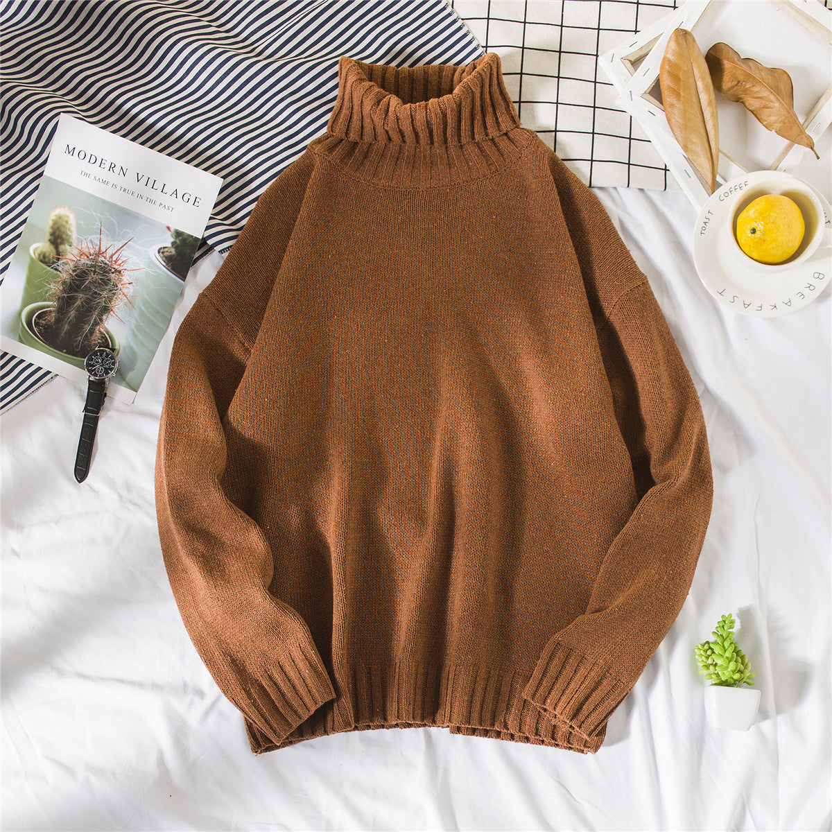Warm Cozy Turtleneck Sweater - Oversized Wool For Winter
