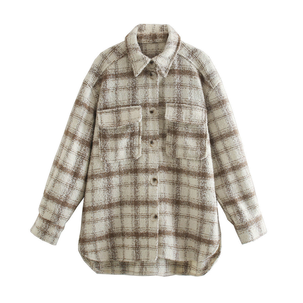 Oversized Womens Long Coat - Shirt Style, Tweed, For City