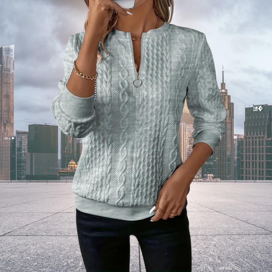 Stylish Women's Sweater with Flattering Fit, Modern Zipper Detail, and Unique Knitted Design in Multiple Colors