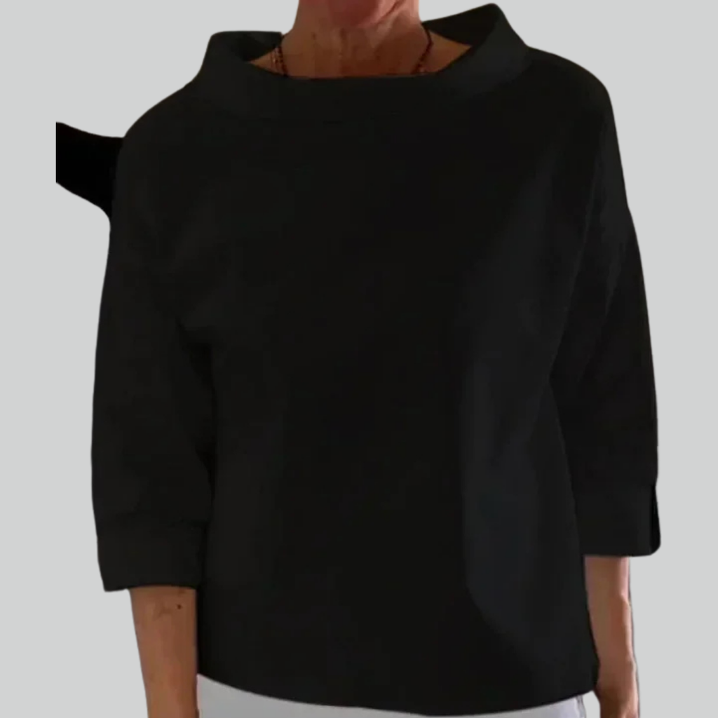 Damen-Sweatshirt aus Baumwolle, schwarz, Rundhalsausschnitt, locker geschnitten, lässig-trendig, modisch