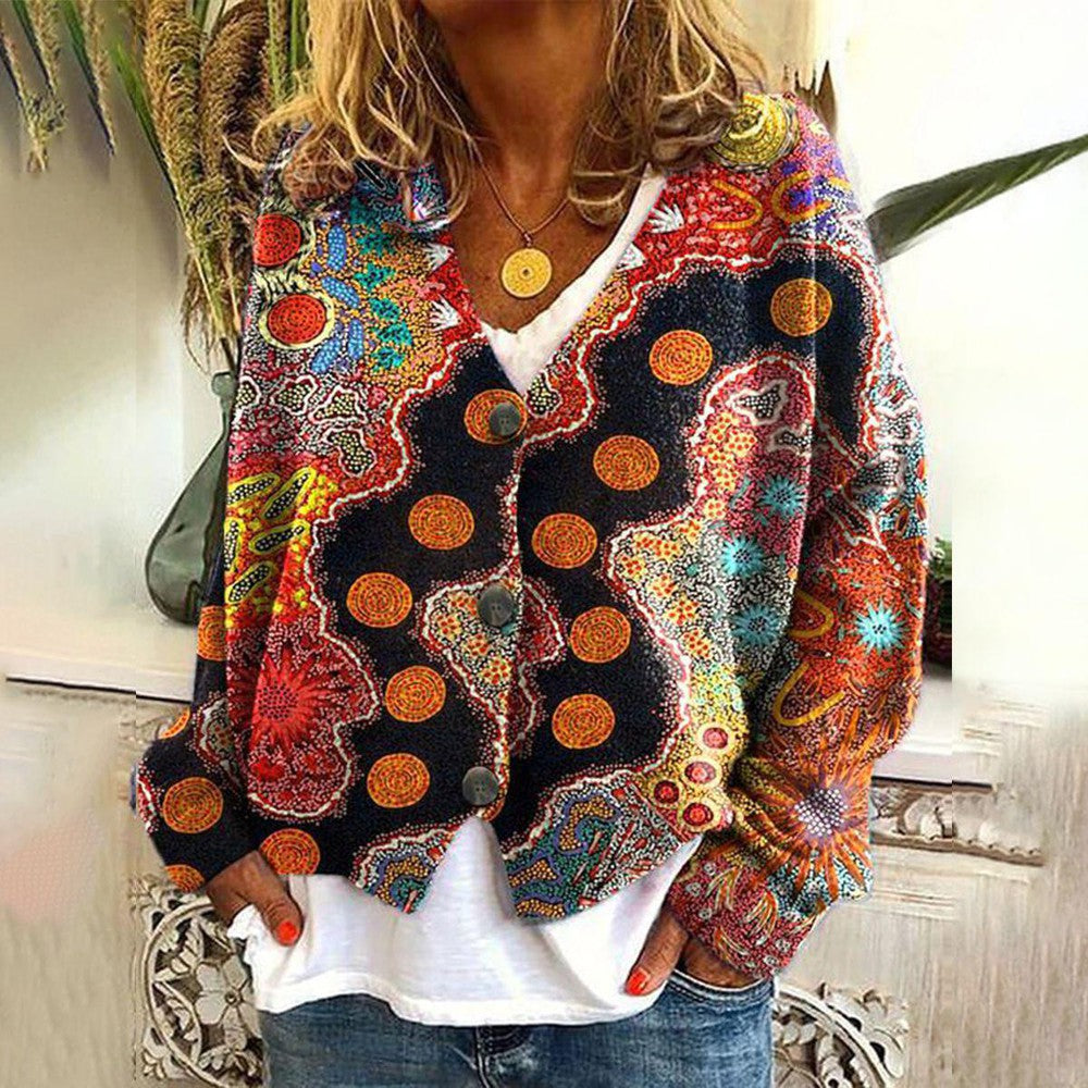 Women's Oversized Knitted Sweater with Vibrant Ethnic Patterns and Relaxed Fit, Sizes S to 3XL