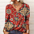 Floral Print Women's Blouse in Cotton-Polyester Blend with V-Neckline for Spring and Autumn Wear
