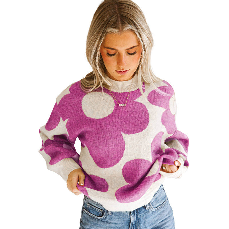 Oversized Women's Sweater - Cropped Viscose Knit, Casual