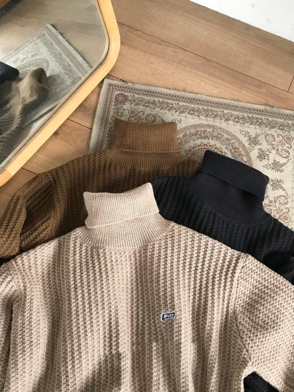 Oversized Unisex-Pullover – Rollkragen, Strick, zum Drunterziehen