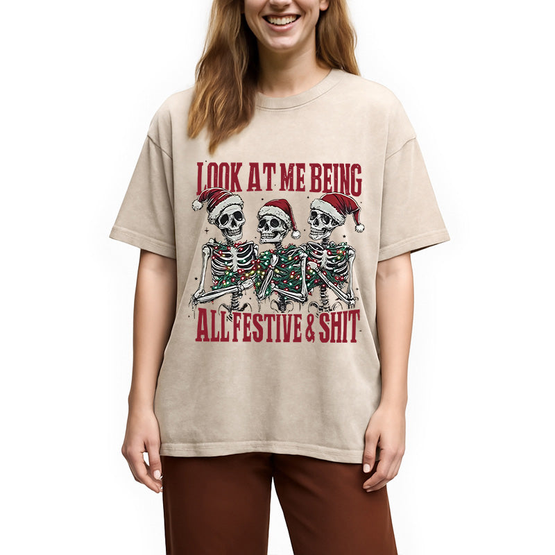 bbb Funny Christmas Skull Washed T-Shirt