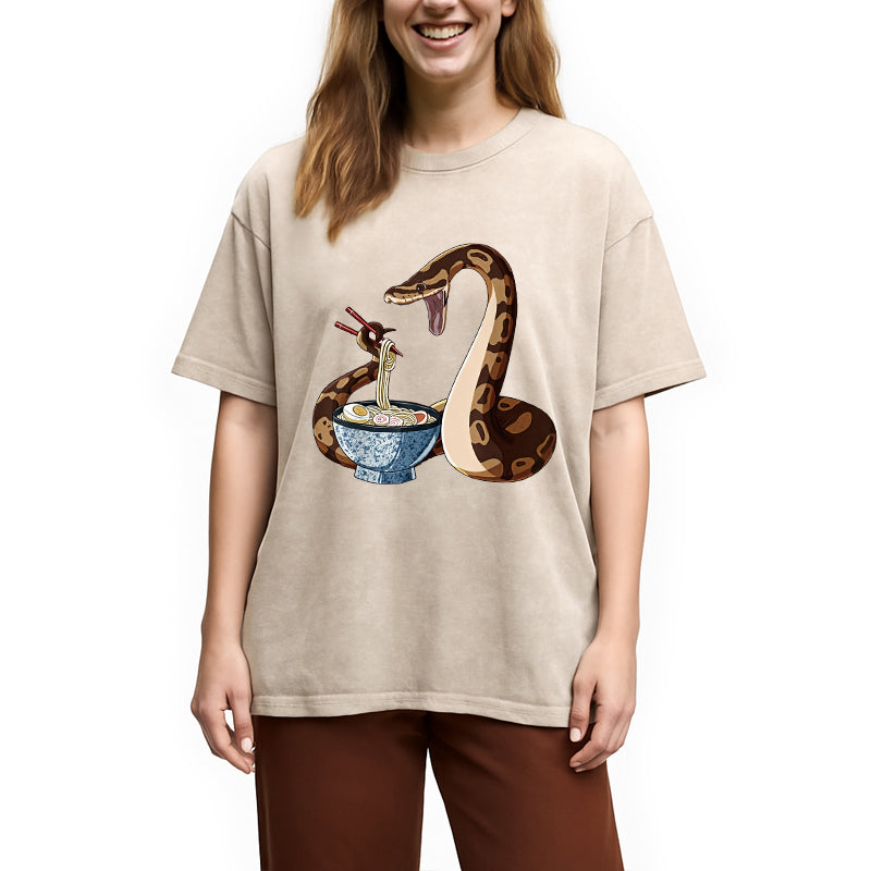 bbb Japanese Kawaii Ramen Snake Funny Washed T-Shirt
