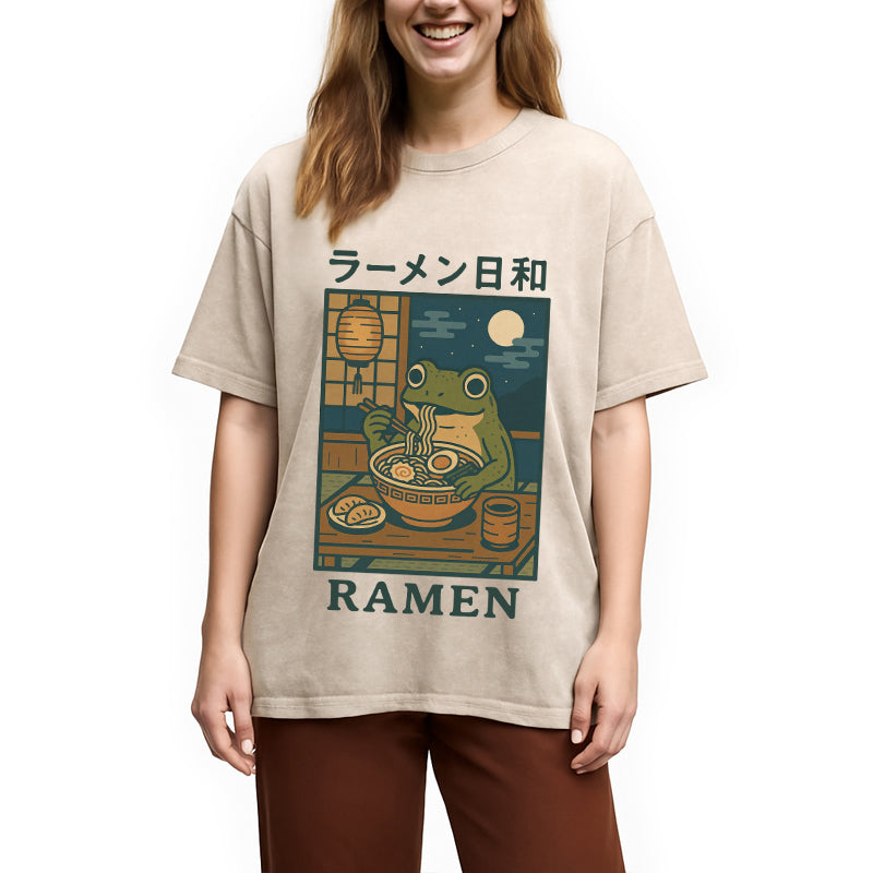 bbb Japanese Frog Eating Ramen Washed T-Shirt