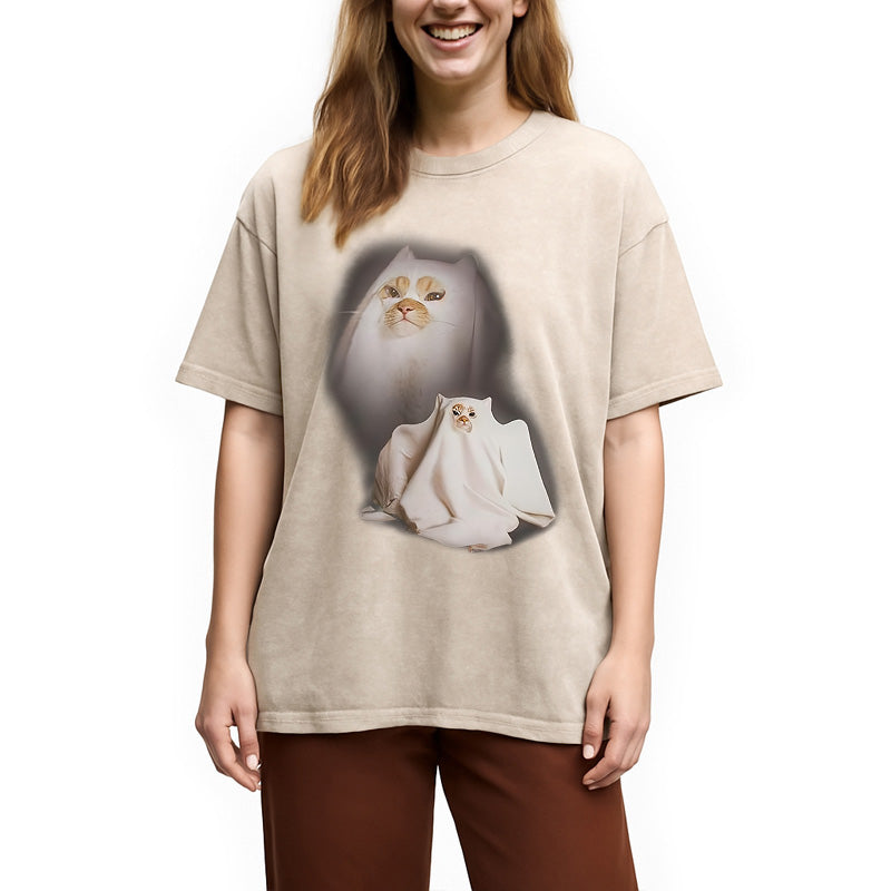 bbb Ghost Cat Meme Washed T-Shirt