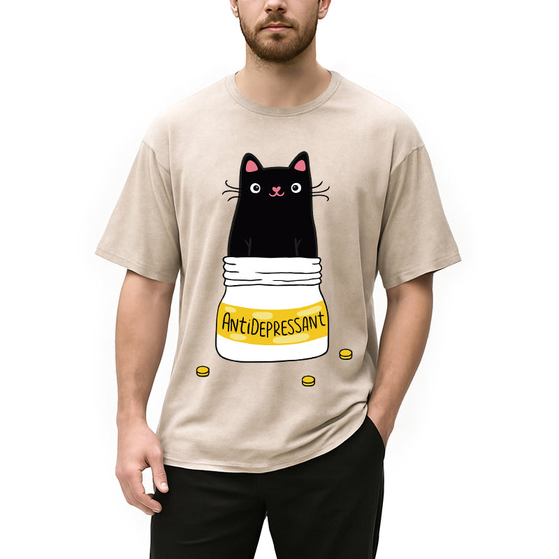 bbb Cute Cat Antidepressant Funny Meme Washed T-Shirt