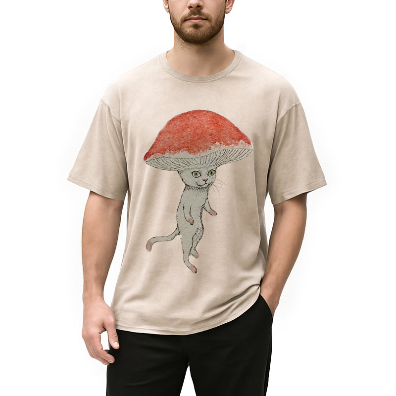 bbb Magic Mushroom Cat Washed T-Shirt