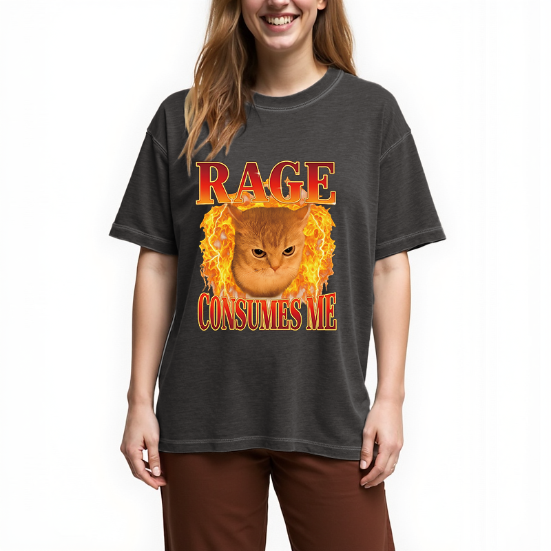 bbb Rage Consumes Me Edgy Funny Cat Meme Gradient Washed T-Shirt