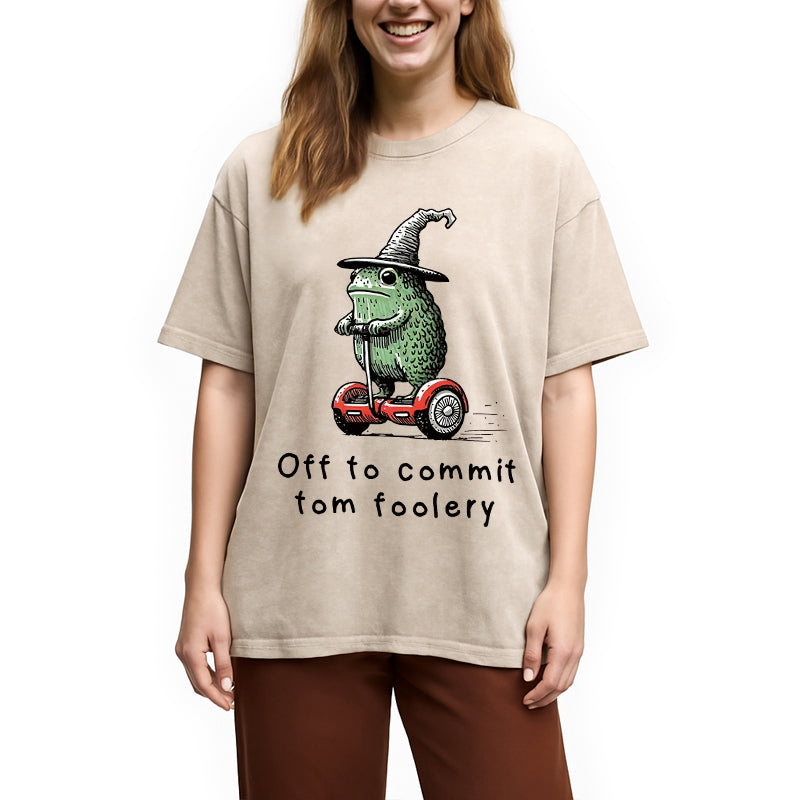 bbb Frog Riding A Balance Scooter Washed T-Shirt