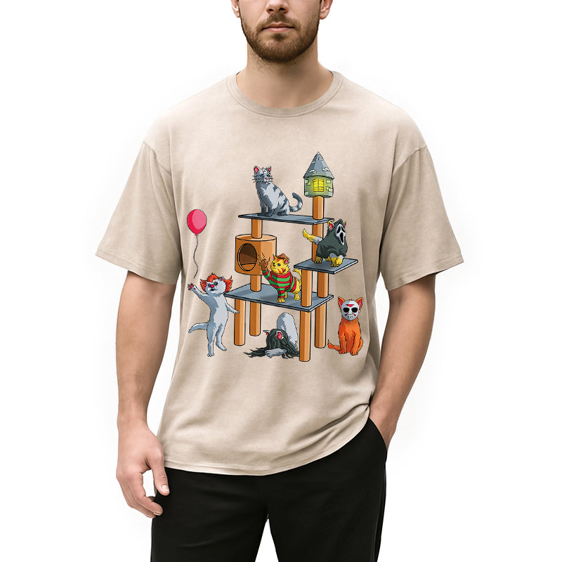 bbb Funny Cat Horror Movies Cute Halloween Washed T-Shirt