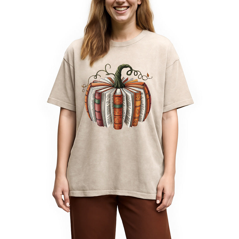 bbb Fall Book Pumpkin Halloween Washed T-Shirt