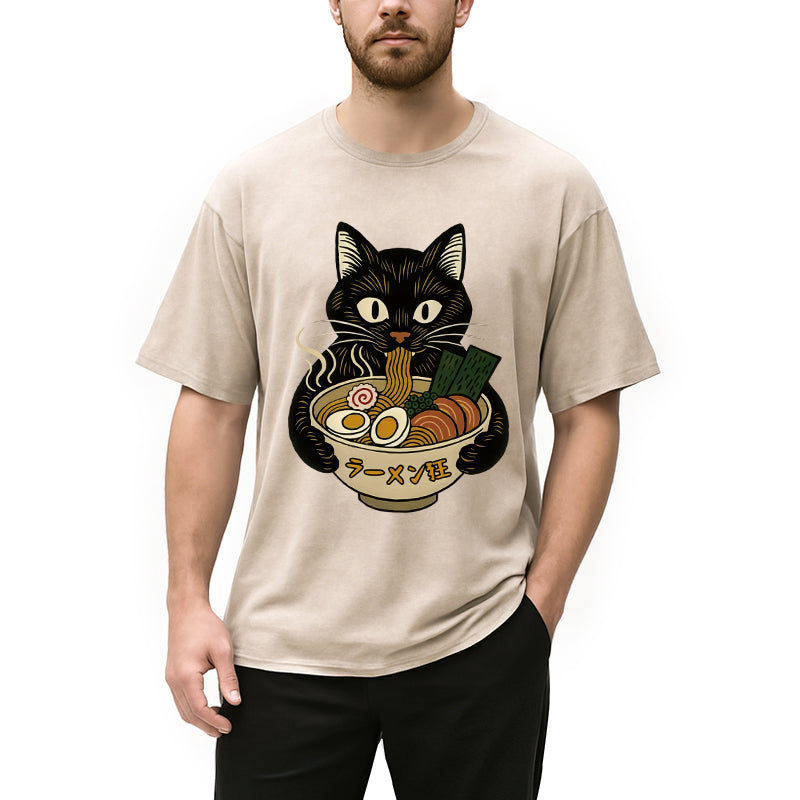 bbb Cat Ramen Fanatic Washed T-Shirt
