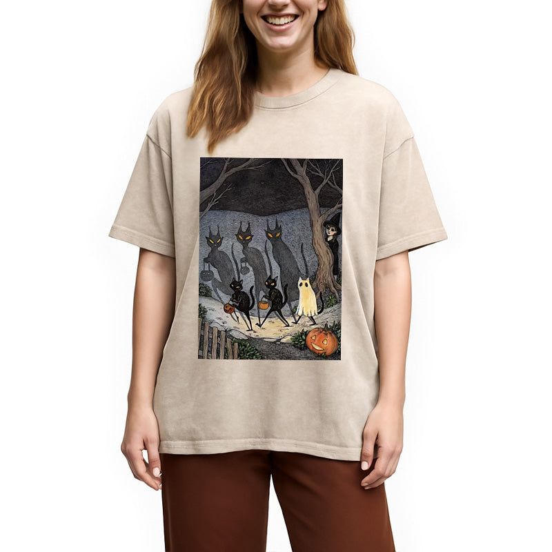 bbb Black Cat Ghost Halloween Washed T-Shirt