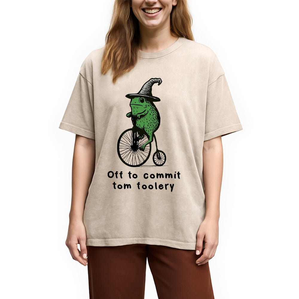 bbb Frog Riding Penny-farthing Washed T-Shirt