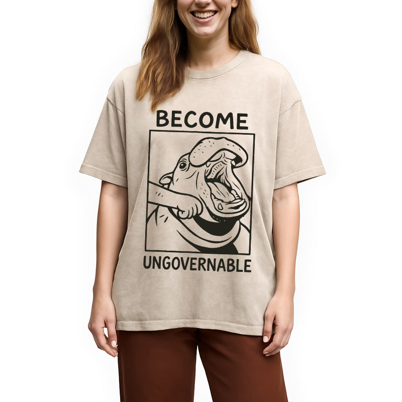 bbb Become Ungovernable Funny Hippo Meme Washed T-Shirt