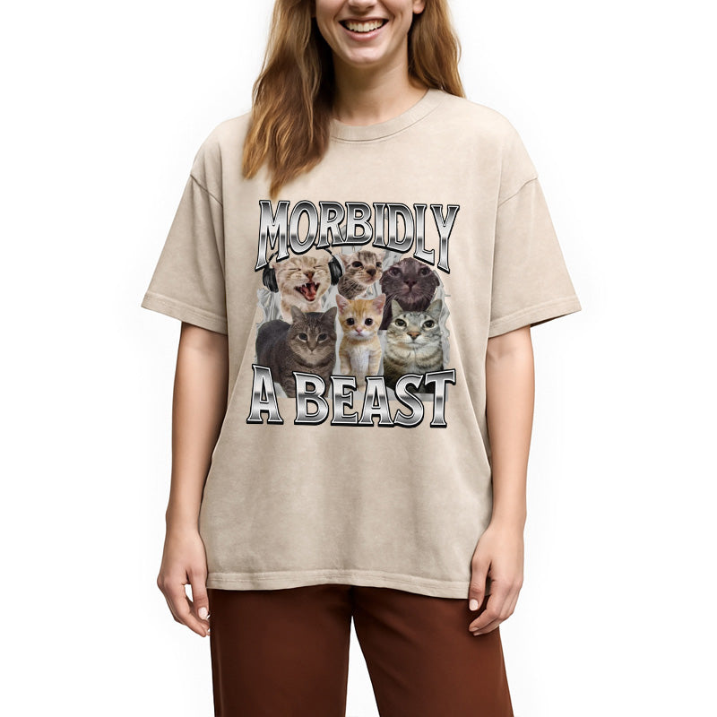 bbb Morbidly A Beast Cat Meme Washed T-Shirt