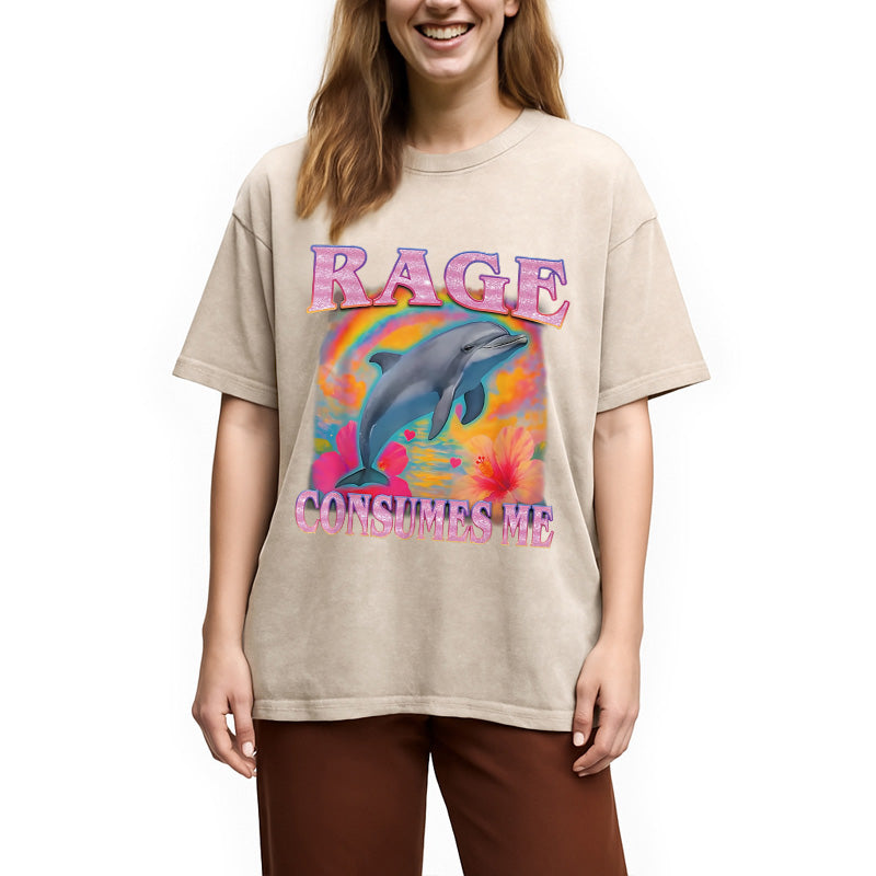 bbb Rage Consumes Me Dolphin Meme Washed T-Shirt