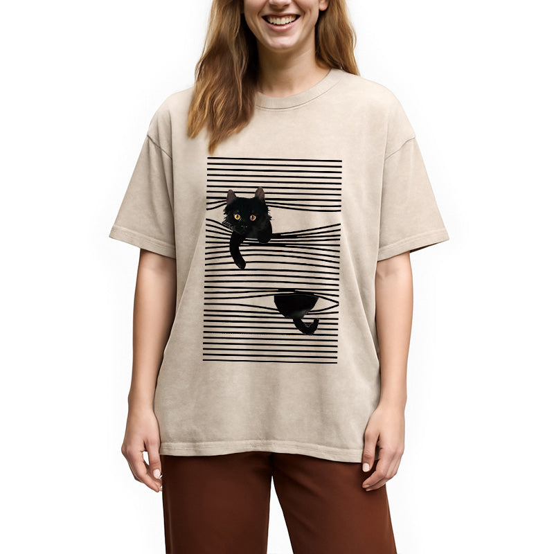 bbb Cat Scratching Curtain Washed T-Shirt