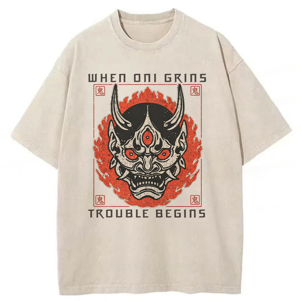 bbb When Oni Grins Trouble Begins Washed T-shirt