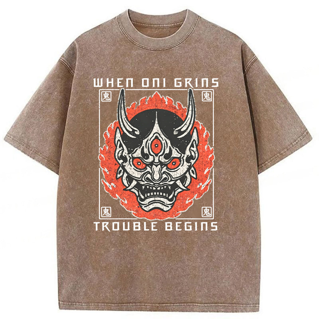 bbb When Oni Grins Trouble Begins Washed T-shirt