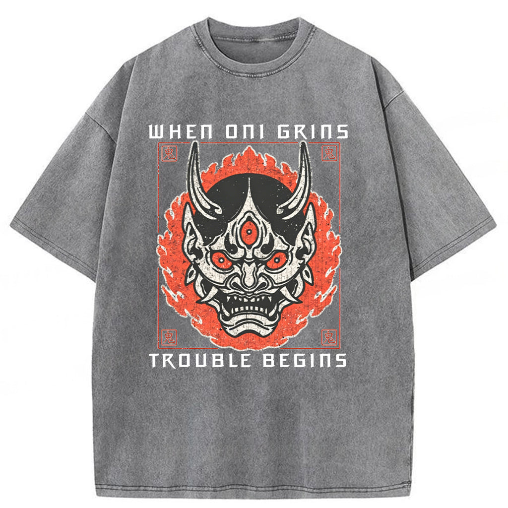 bbb When Oni Grins Trouble Begins Washed T-shirt