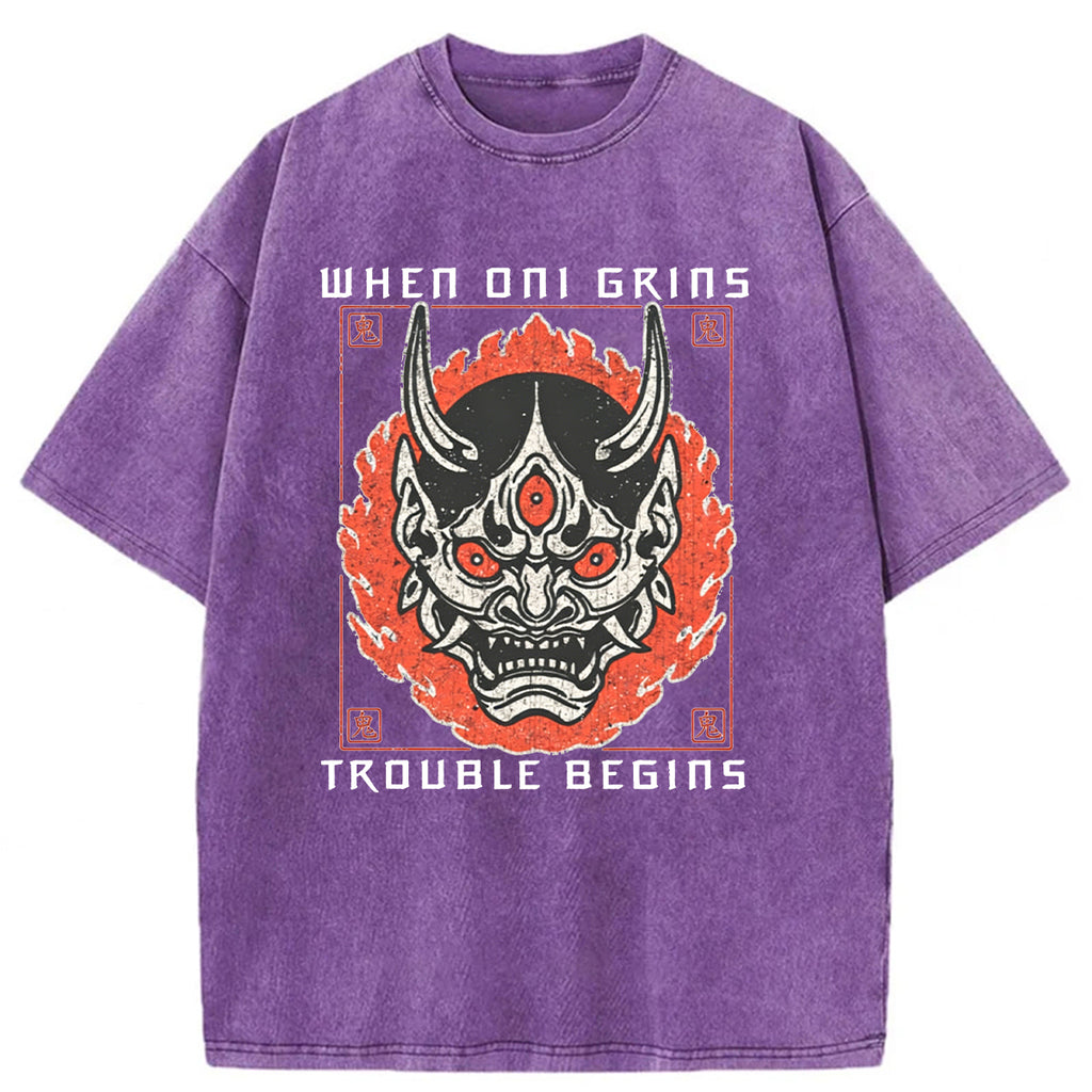 bbb When Oni Grins Trouble Begins Washed T-shirt