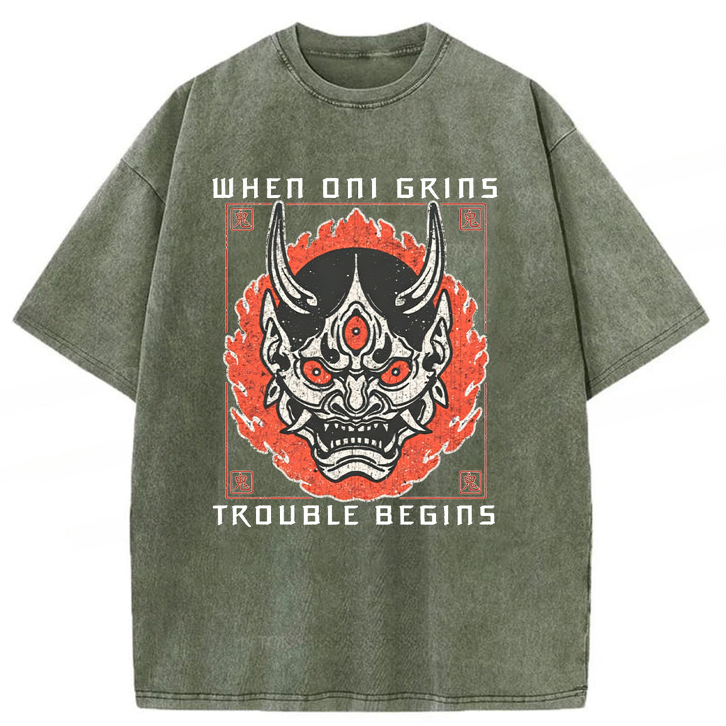 bbb When Oni Grins Trouble Begins Washed T-shirt