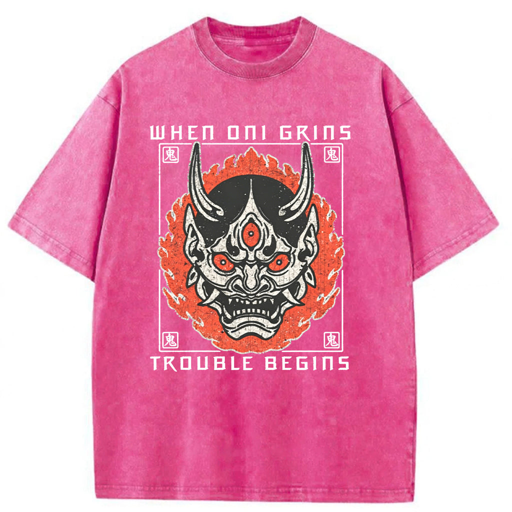 bbb When Oni Grins Trouble Begins Washed T-shirt