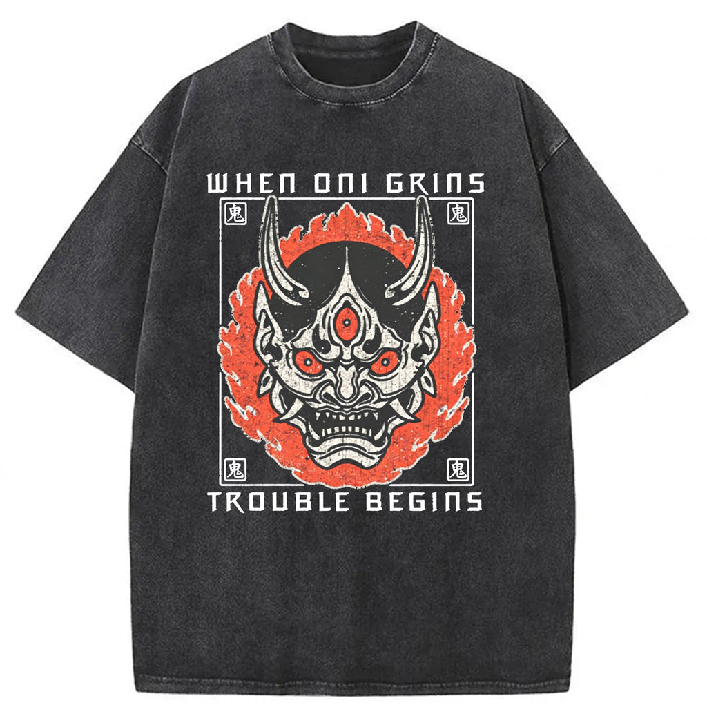 bbb When Oni Grins Trouble Begins Washed T-shirt