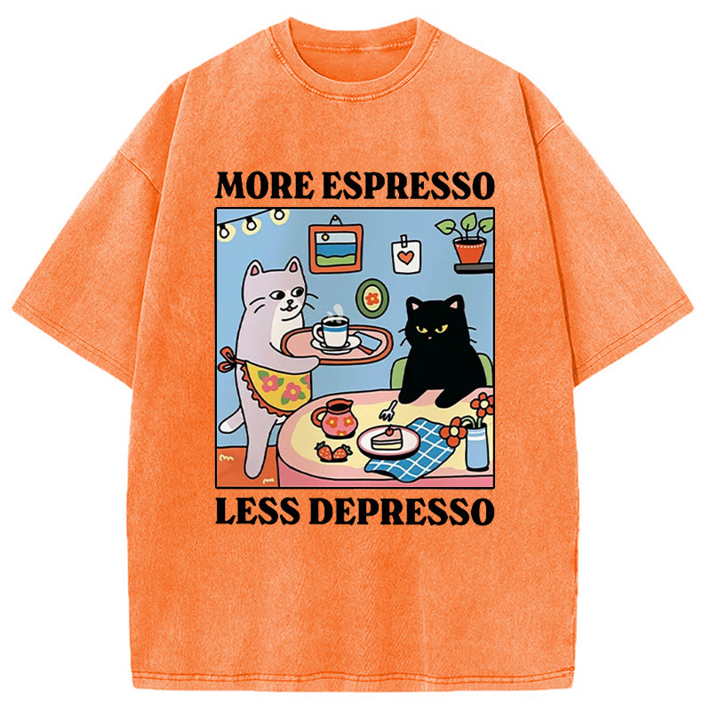 bbb More Espresso Less Depresso Black Cat Kitchen Washed T-Shirt