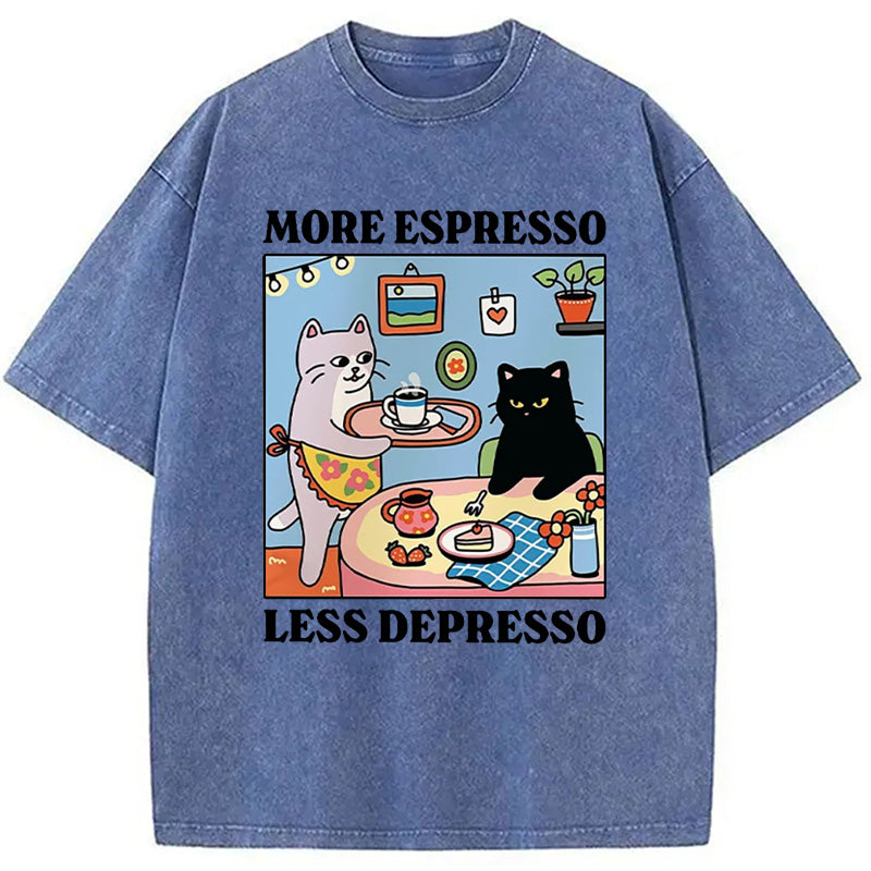 bbb More Espresso Less Depresso Black Cat Kitchen Washed T-Shirt