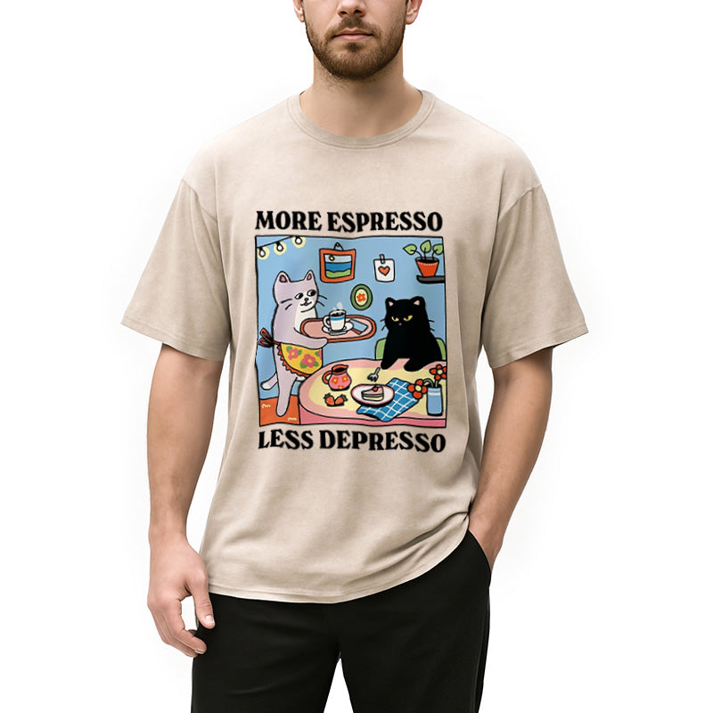 bbb More Espresso Less Depresso Black Cat Kitchen Washed T-Shirt