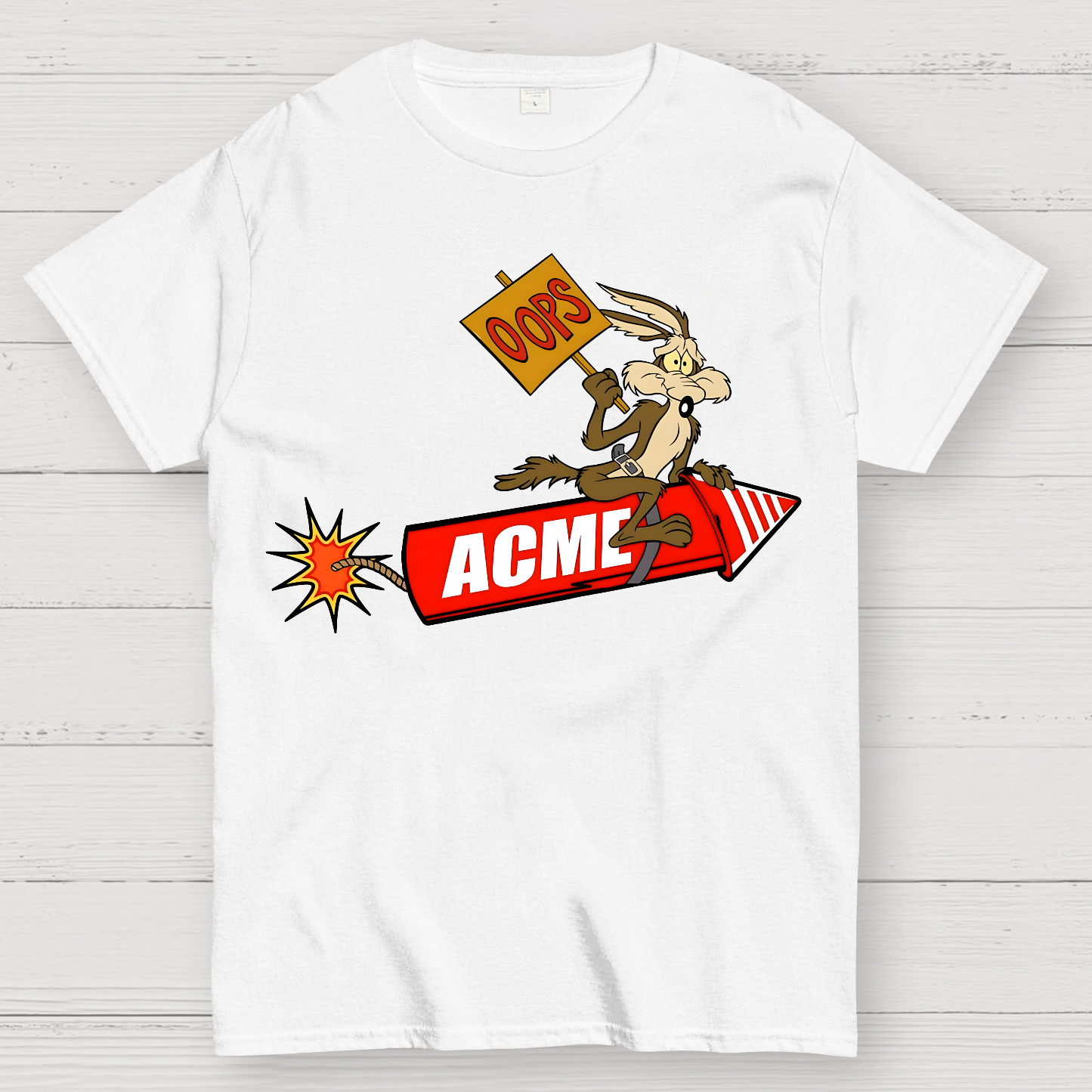Acme Road Runner Wile E. Coyote Funny Oops Rocket  T-Shirt