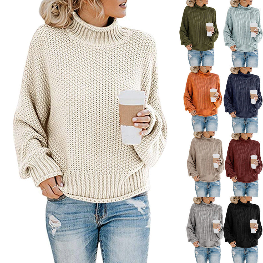 Warm Women's Pullover Sweater - Turtleneck Knit, Winter