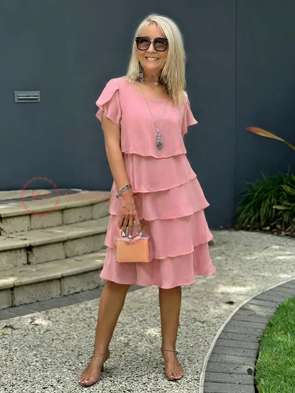 Loose Chiffon Midi Dress for Women with Asymmetrical Hem, Layered Design, Ideal for Summer and Wedding Guest Occasions