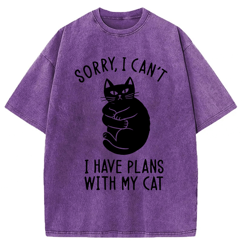 bbb Sorry I Can't I Have Plans With My Cat Washed T-Shirt
