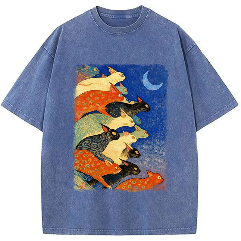 bbb Colorful Flowing Cats Washed T-Shirt