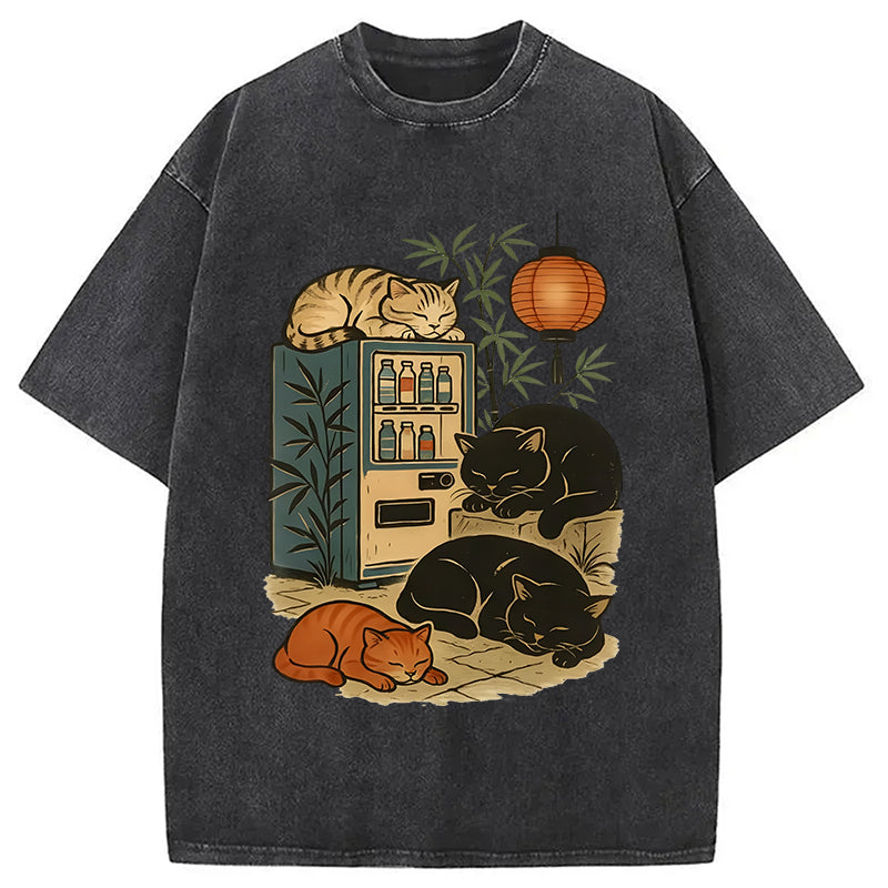 bbb Japanese Vending Machine Cat Washed T-Shirt