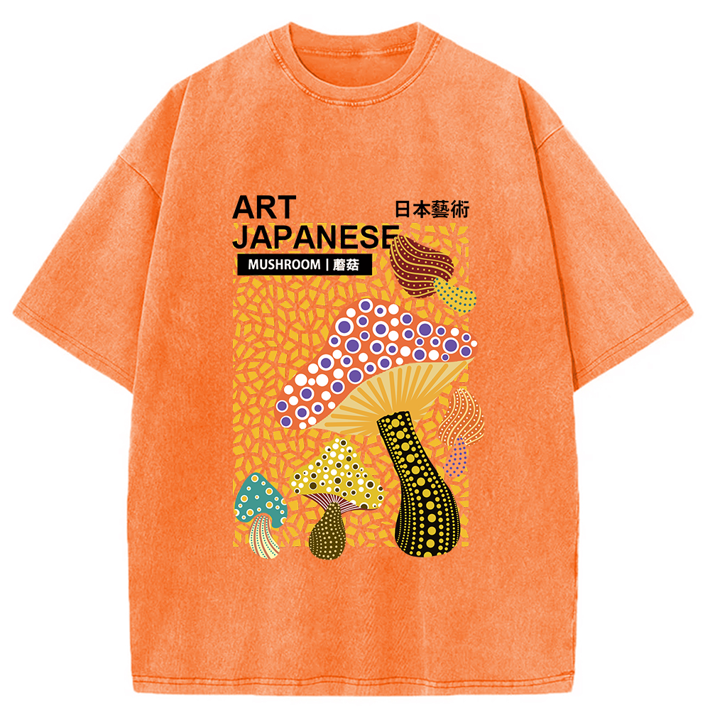 bbb Colorful Mushroom Japanese Art Washed T-Shirt