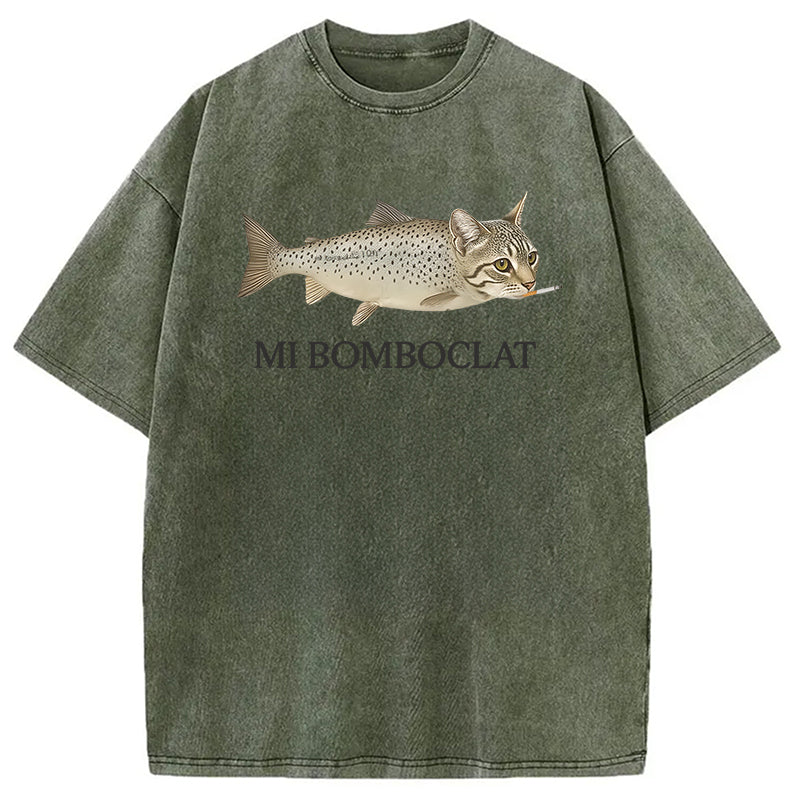 bbb Bomboclat Fish Cat Meme Washed T-Shirt