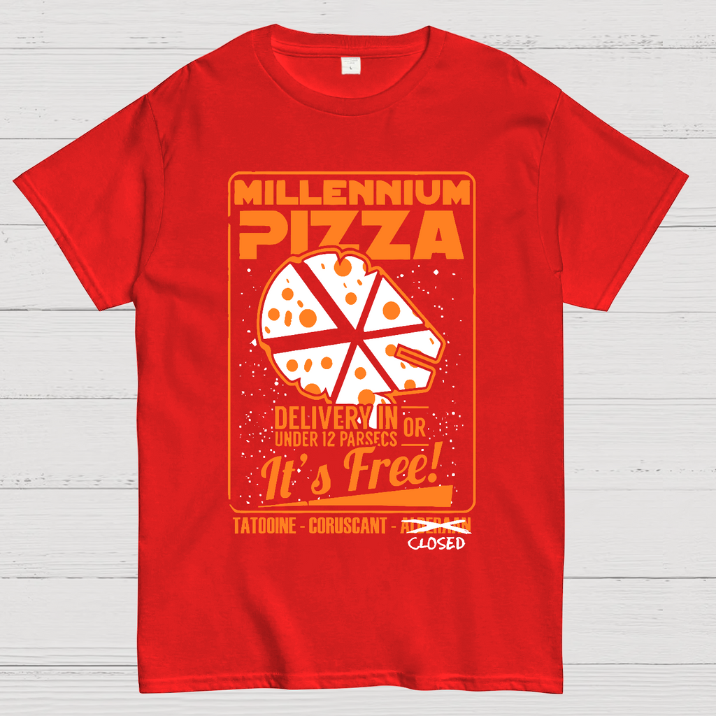 Millennium Pizza Delivery In Or Under 12 Parsecs It's Free! Tatodine Coruscant-Alderari Closed  T-Shirt