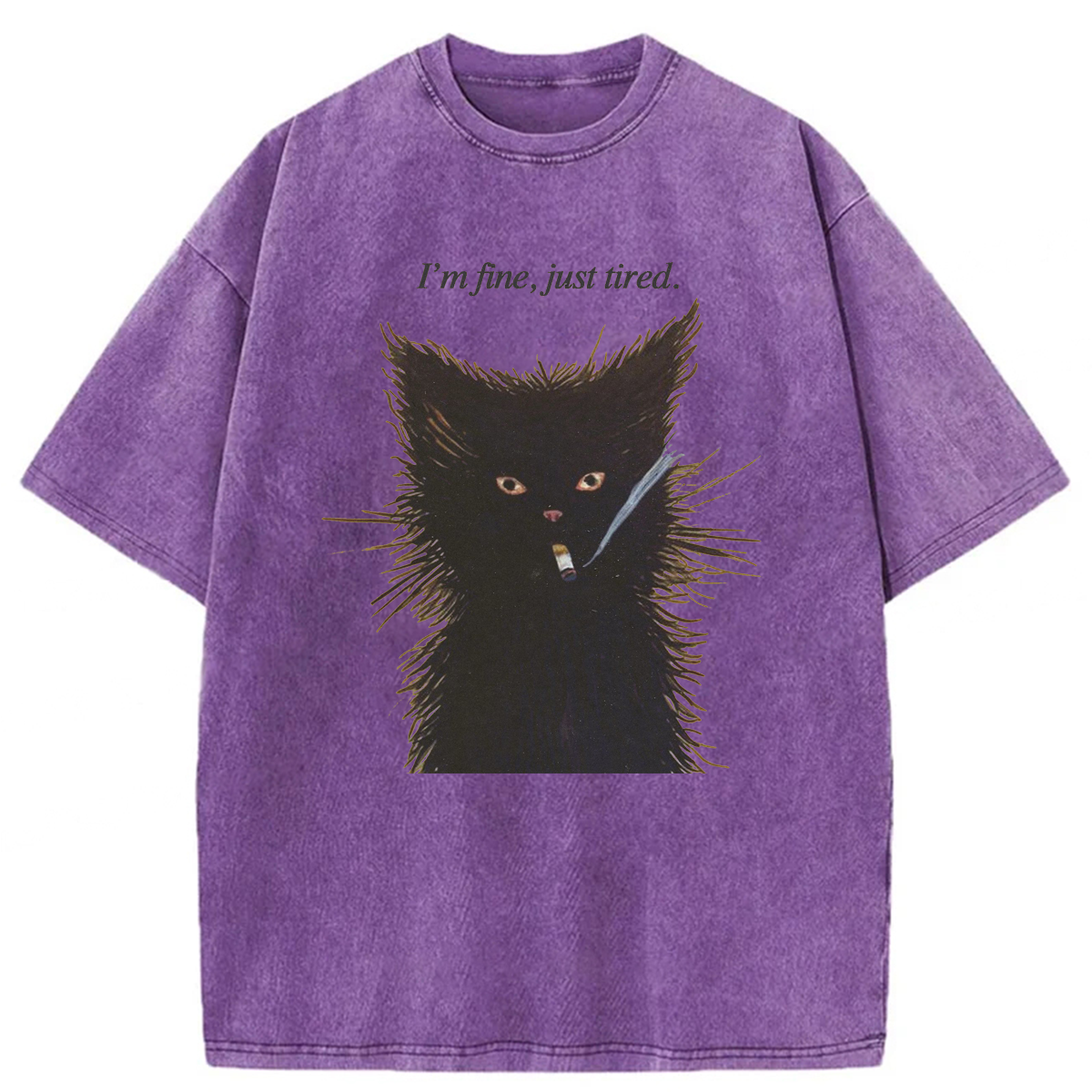 bbb I'm Fine Just Tired Cat Smoking Washed T-shirt