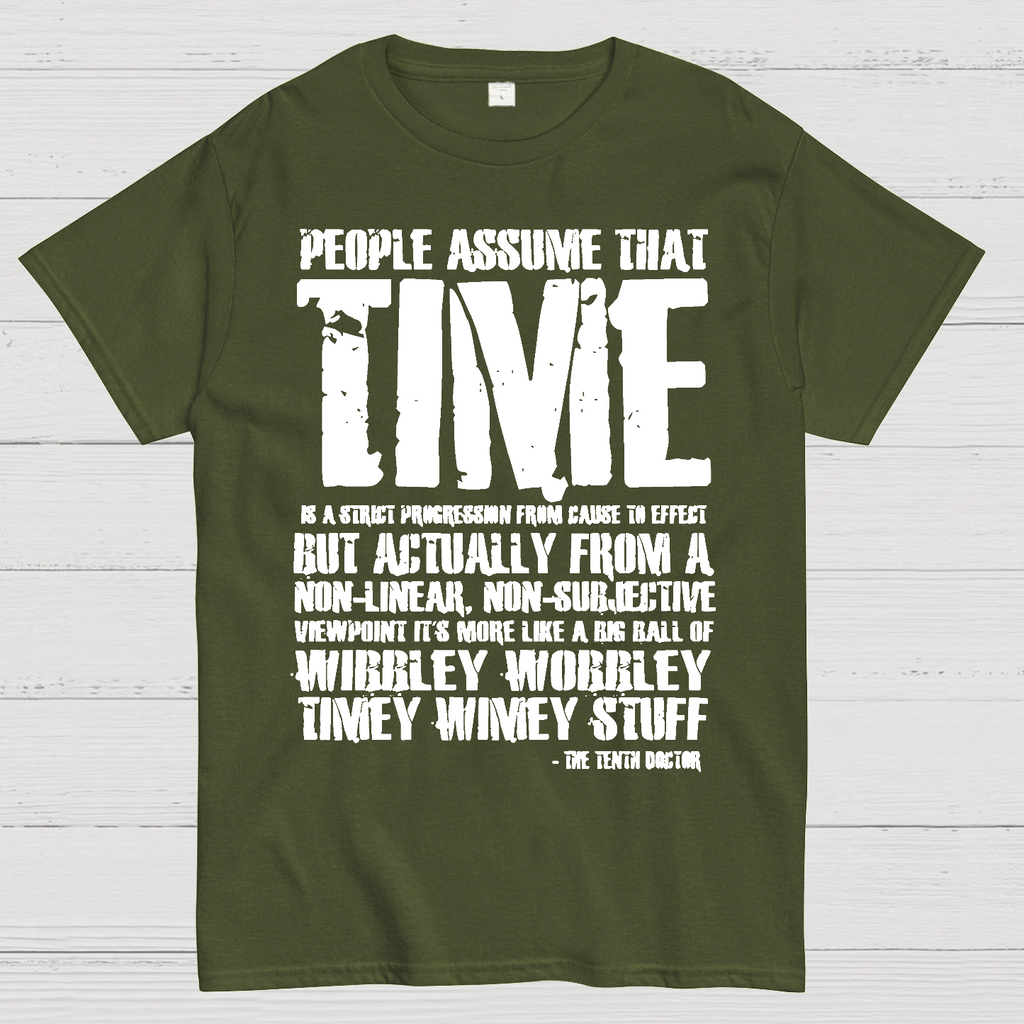 Dr Who 10th Doctor Quote Wibley Wobbley Timey Wimey  T-Shirt