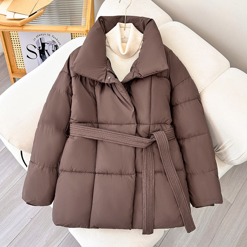 Warmer Damen-Steppmantel – Gürtel, gestepptes Nylon, mittellang bis zum Oberschenkel