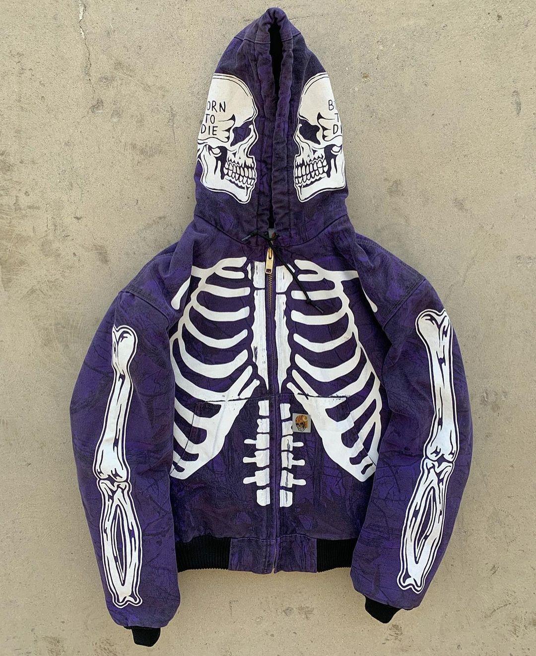 Insulating Men's Skeleton Hoodie - Full Zip Polyester Casual