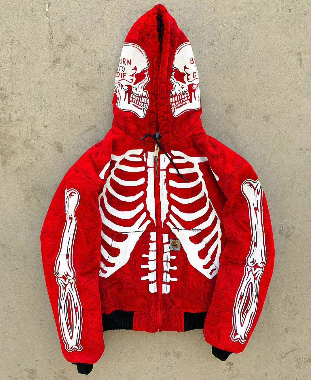 Insulating Men's Skeleton Hoodie - Full Zip Polyester Casual